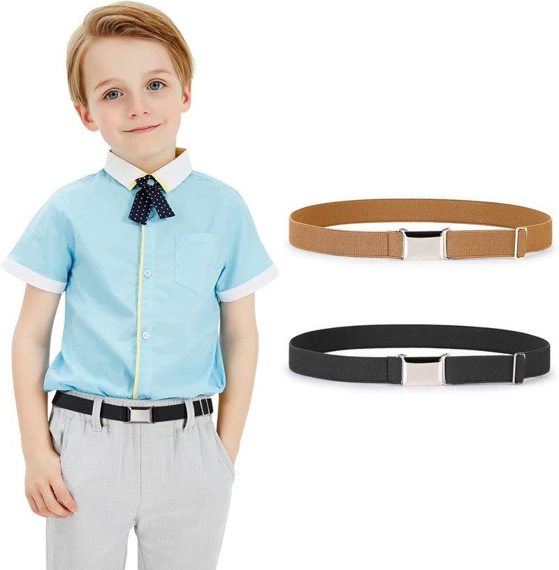 Jas. Good Kids Toddler Belt Elastic Stretch Adjustable Belt for Boys and Girls with Silver Square Buckle 2 Pack - Image 1